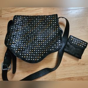 Patricia Nash Black and Gold Studded Hobo Bag with matching wallet!